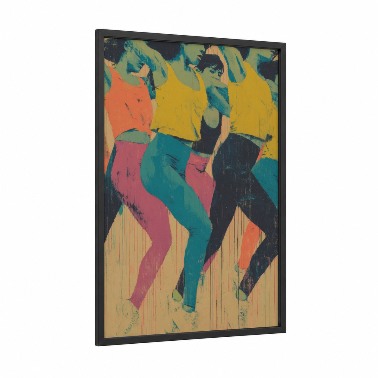 Vibrant Zumba Energy framed art print — black wood frame — yellow gold and magenta palette