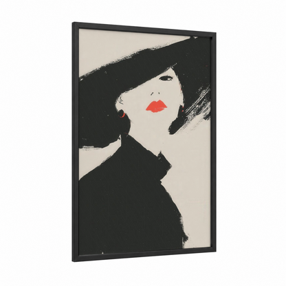 Bold Red Lips framed make up print — black wood frame — black and white and red palette