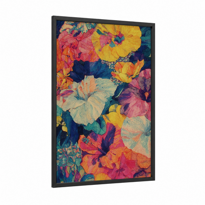 Vibrant Wahoo framed art print — black wood frame — gold and magenta palette