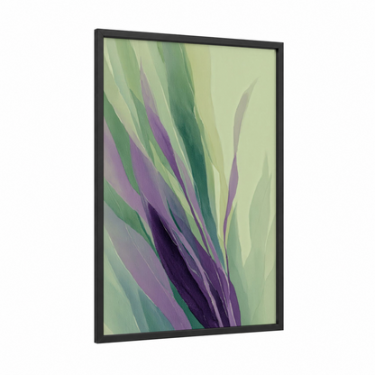 Purple Herb Blades framed herbs print — black wood frame — light green and lavender palette