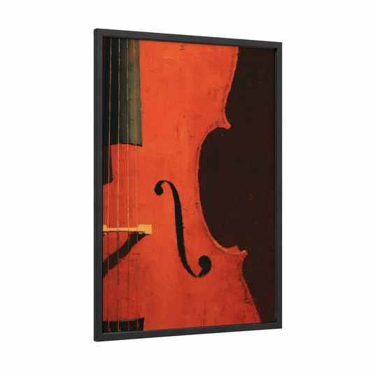 Crimson Cello framed art print — black wood frame — red and brown palette