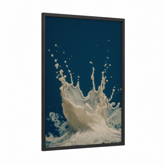 Cream Splash framed milk print — black wood frame — white and dark blue palette