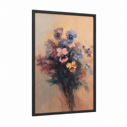 Romantic Violets framed art print — black wood frame — lavender and peach palette