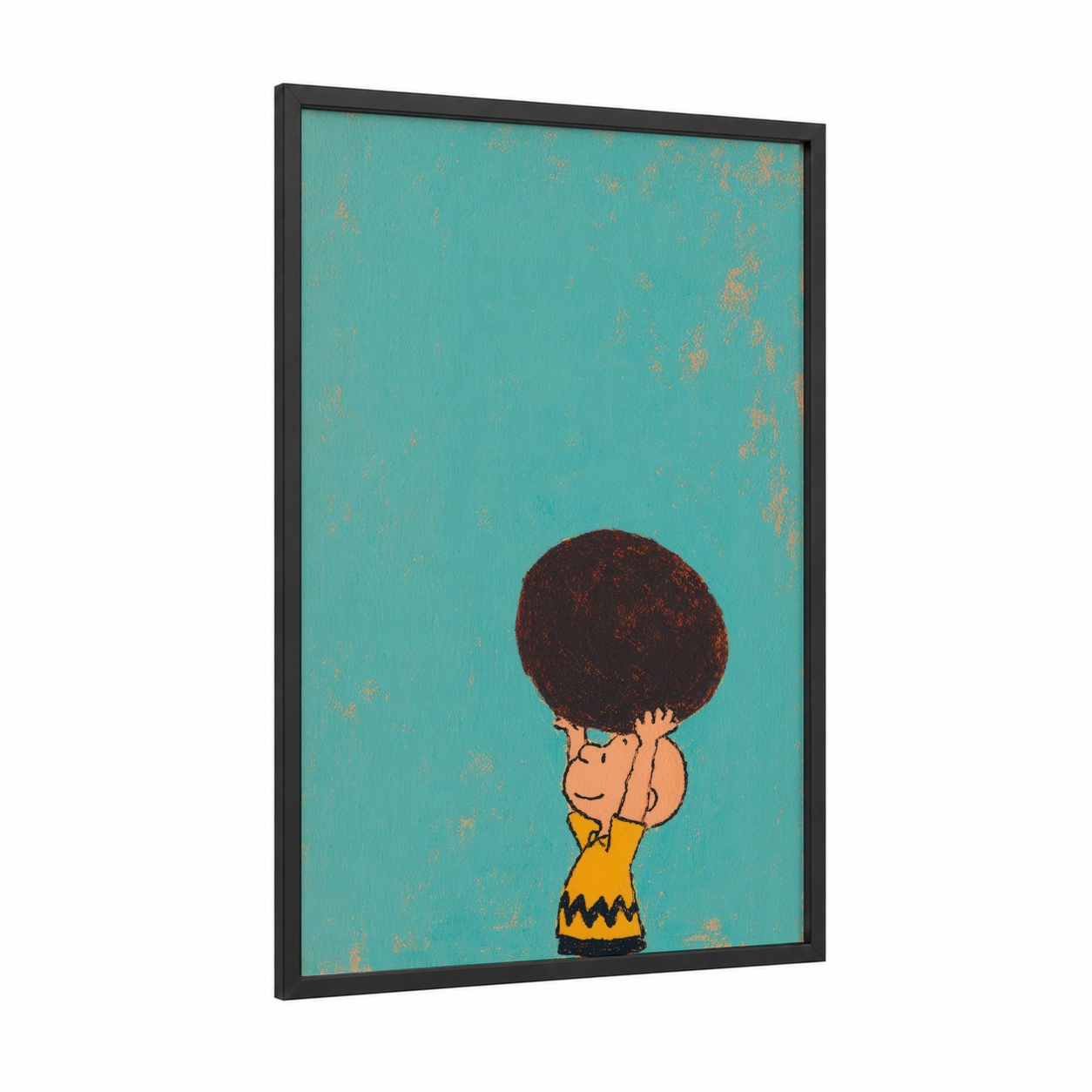 Afro Egg Hunt framed easter print — black wood frame — turquoise and gold and pink palette