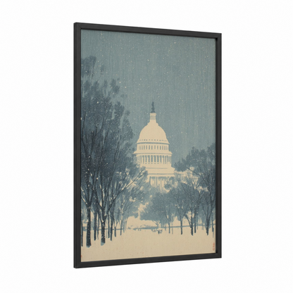 Snowy Capitol framed us capitol print — black wood frame — dove gray and cream palette