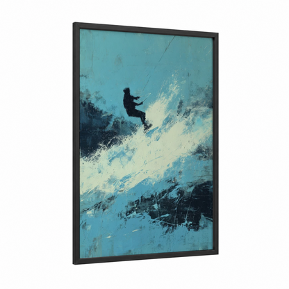 Turquoise Wakeboarder framed wakeboarding print — black wood frame — turquoise and white palette