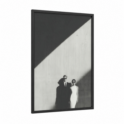 Modern Bride Groom framed groom and bride print — black wood frame — black and white palette