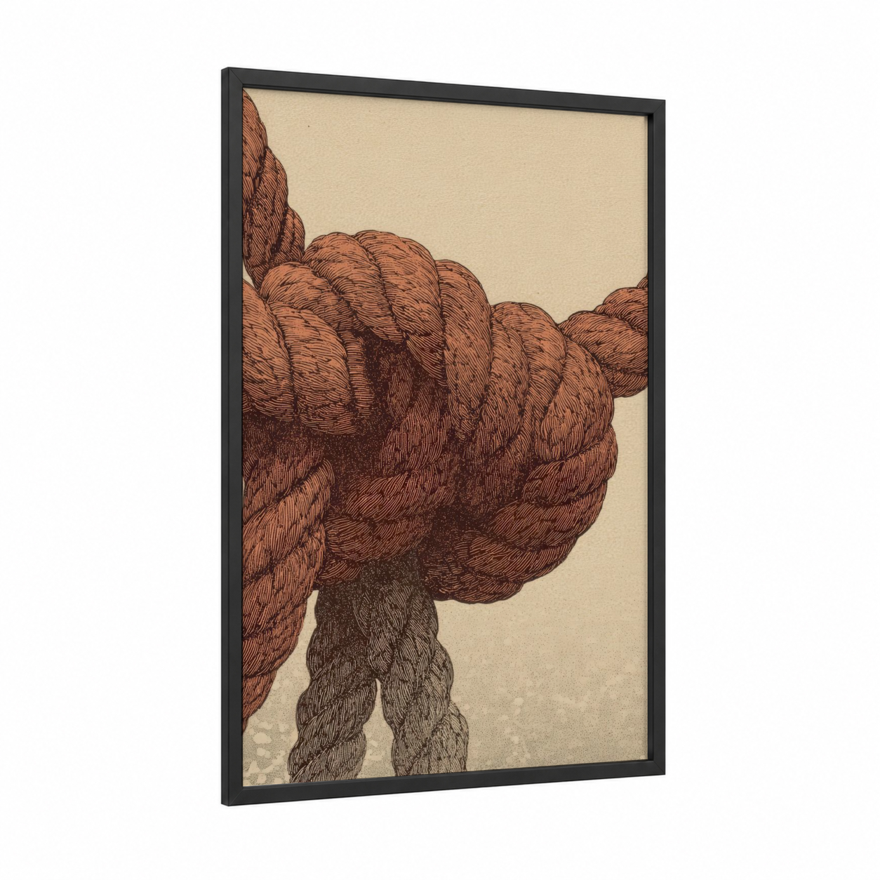 Twisted Rope Knot framed rope knots print — black wood frame — russet and beige palette