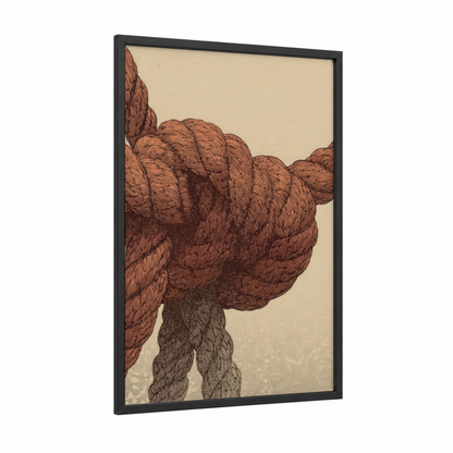 Twisted Rope Knot framed rope knots print — black wood frame — russet and beige palette