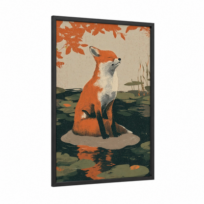 Autumn Fox framed art print — black wood frame — orange and cream palette
