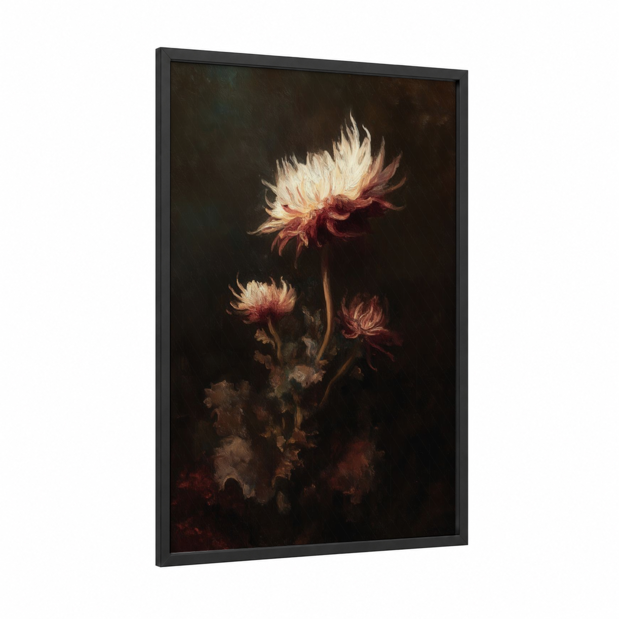Crimson Anemone framed sea anemone print — black wood frame — black and red palette