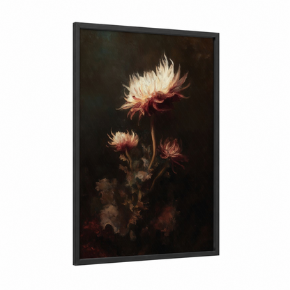 Crimson Anemone framed sea anemone print — black wood frame — black and red palette