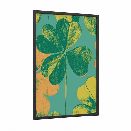 Lucky Clover Botanical framed st. patrick's day print — black wood frame — true green and yellow gold palette