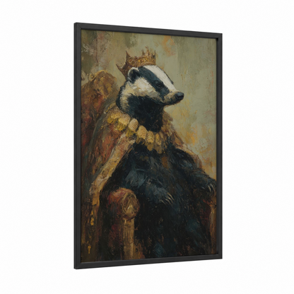 Royal Badger framed art print — black wood frame — gold and brown palette