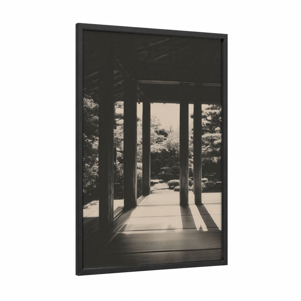 Minimalist Columns framed art print — black wood frame — black and white and cream palette