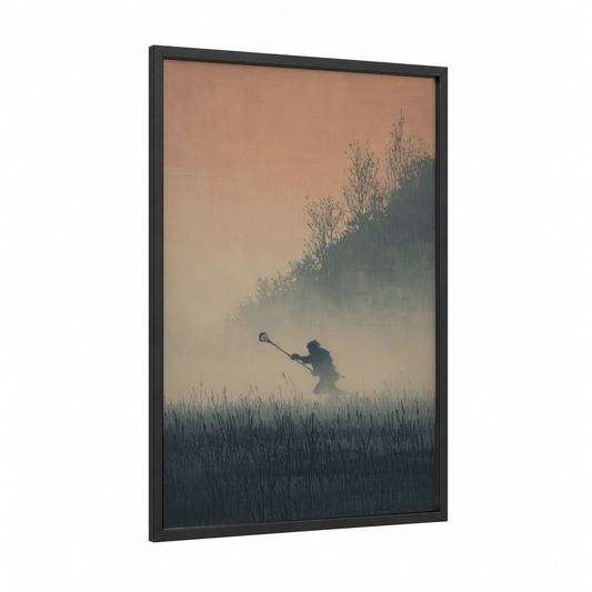 Misty Lacrosse framed art print — black wood frame — beige and dove gray palette