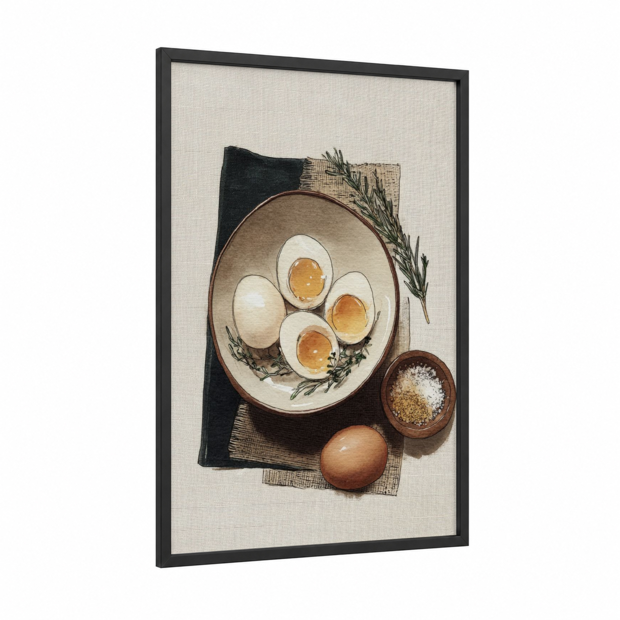 Soft Boiled Breakfast framed art print — black wood frame — cream and brown palette