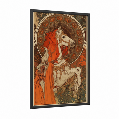 Crimson Regal Horse framed miniature horse print — black wood frame — red and brown palette