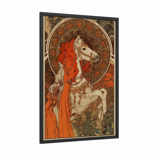 Crimson Regal Horse framed miniature horse print — black wood frame — red and brown palette