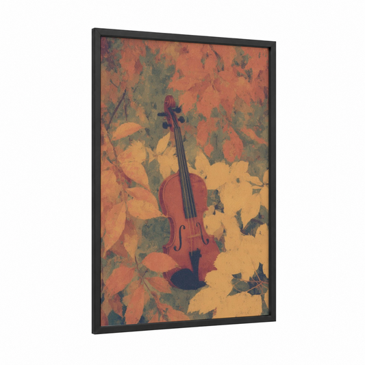 Autumn Violin framed art print — black wood frame — gold palette