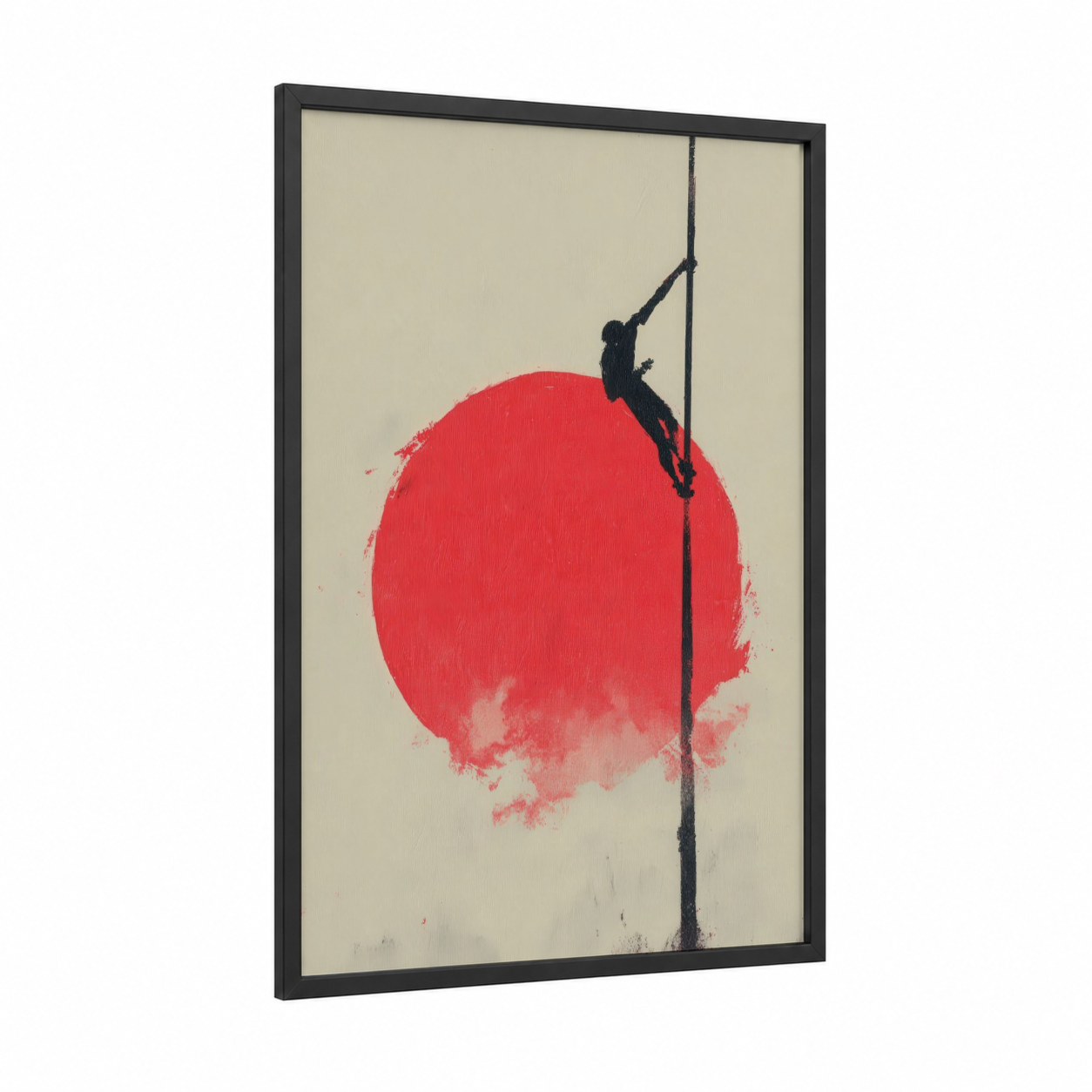 Pole Vault Ascent framed track and field print — black wood frame — red and beige palette