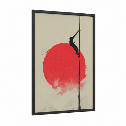Pole Vault Ascent framed track and field print — black wood frame — red and beige palette