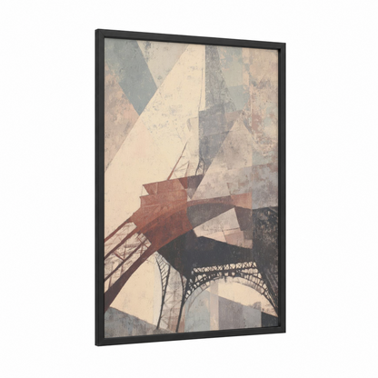 Parisian Abstraction framed eiffel tower print — black wood frame — cream and russet palette