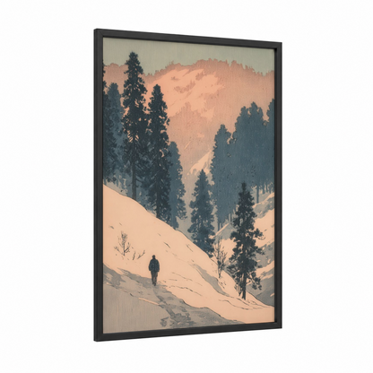 Snowy Sierra Dawn framed sierra nevada print — black wood frame — cream and dove gray palette
