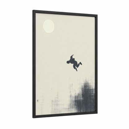 Urban Parkour Leap framed art print — black wood frame — black and white and gray palette