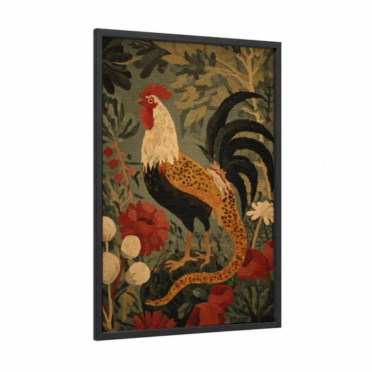 Garden Chimera framed art print — black wood frame — gold and russet palette