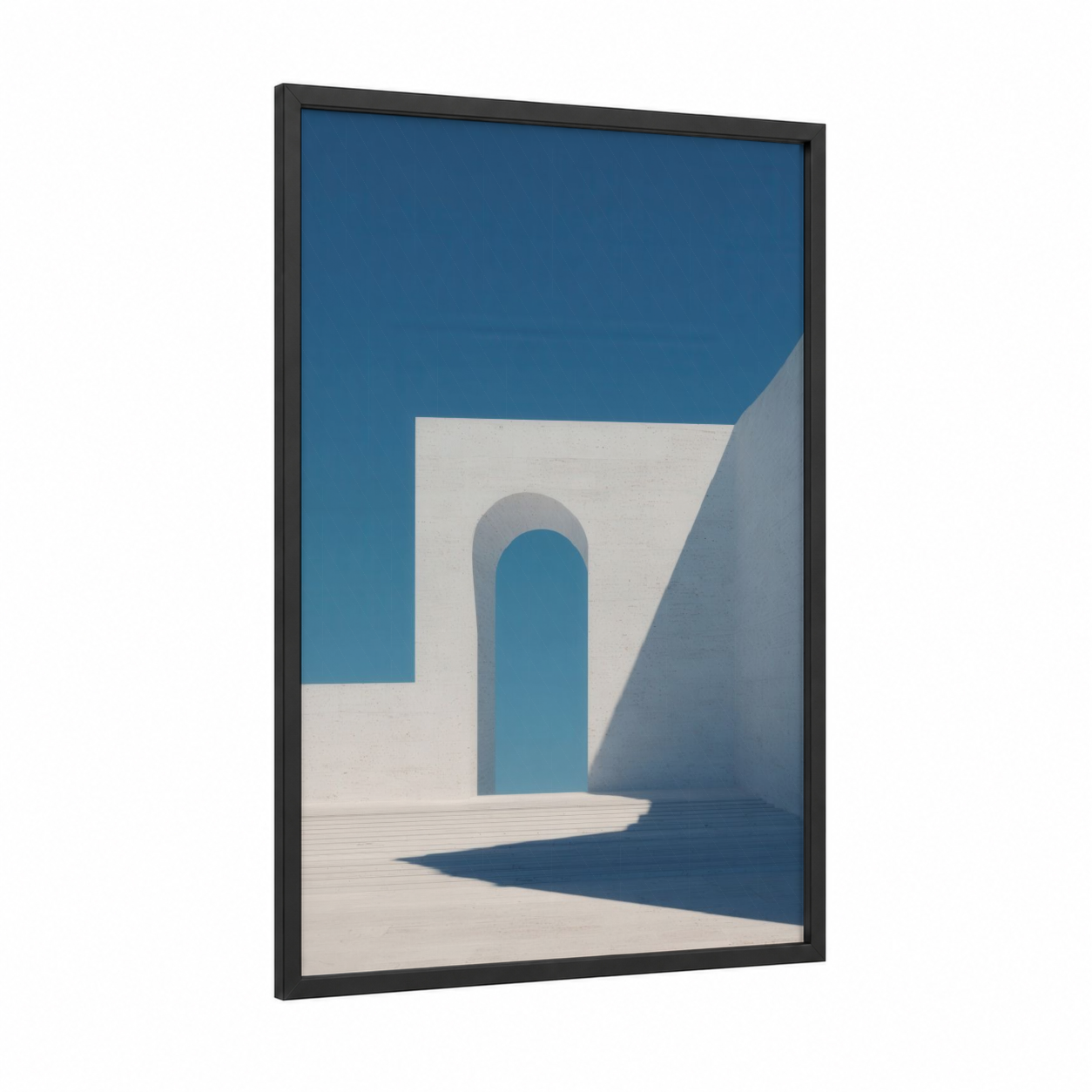 Minimalist Archway framed art print — black wood frame — blue and white palette
