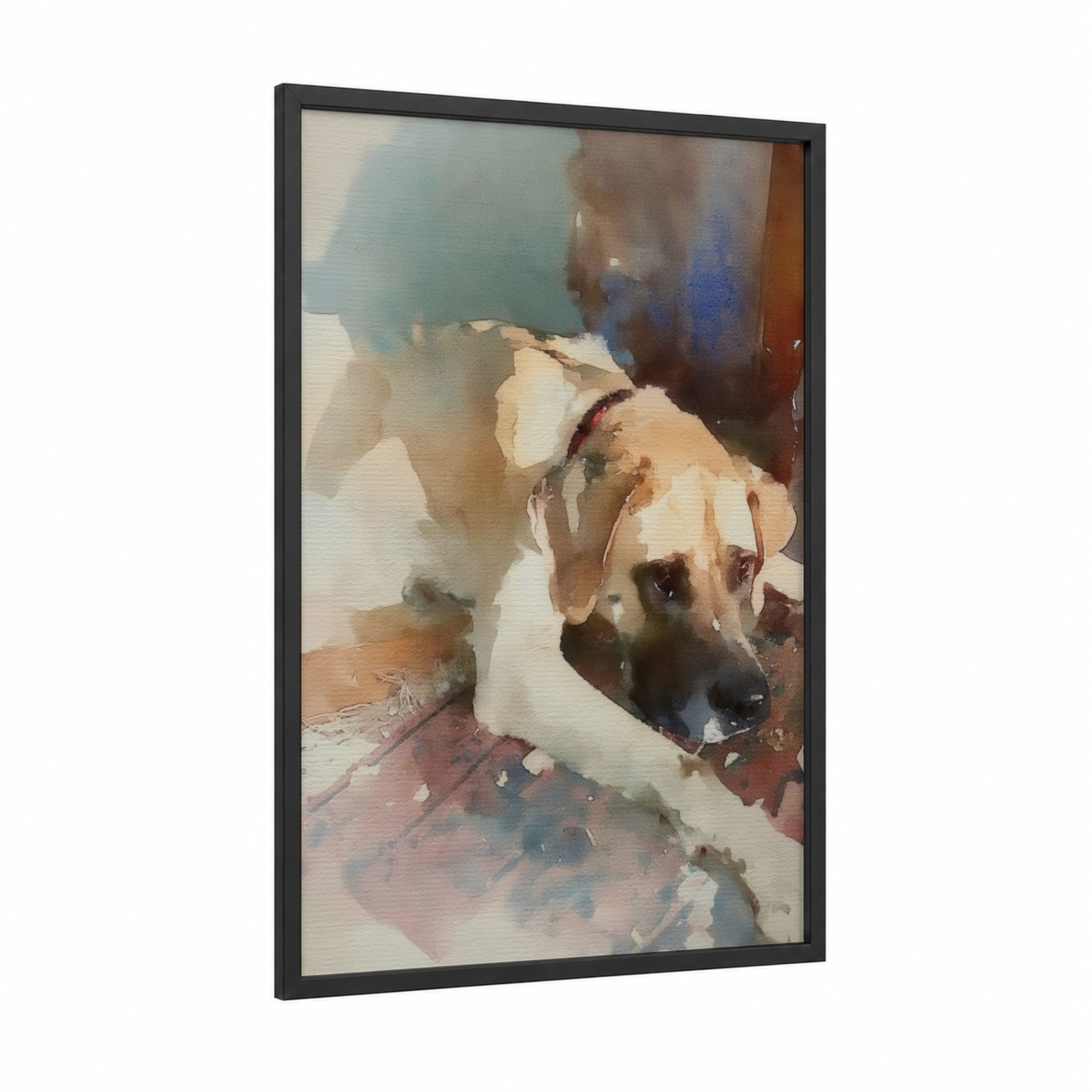 Gentle Mastiff framed art print — black wood frame — cream and beige palette
