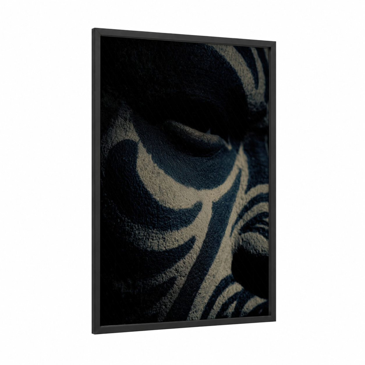 Tribal Body Art framed art print — black wood frame — black and white and dark blue palette