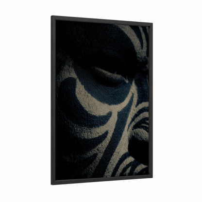 Tribal Body Art framed art print — black wood frame — black and white and dark blue palette
