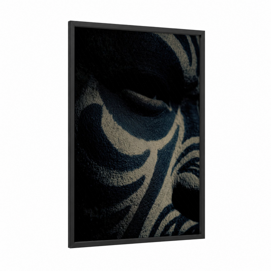 Tribal Body Art framed art print — black wood frame — black and white and dark blue palette