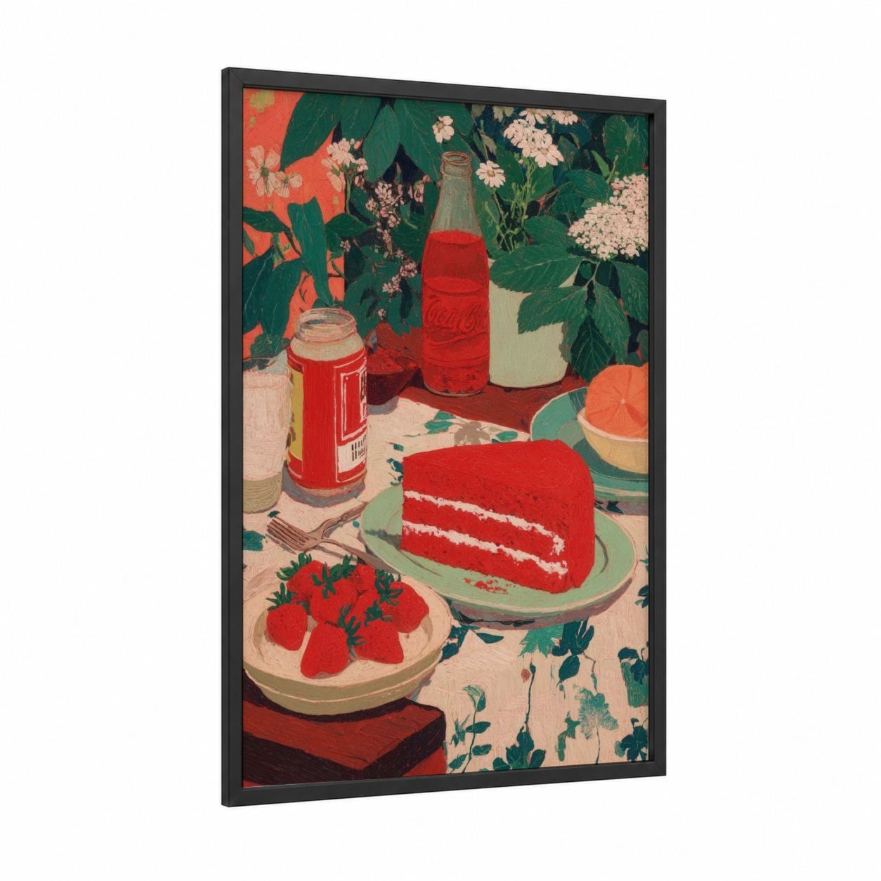 Festive Red Celebration framed juneteenth print — black wood frame — red and dark green palette