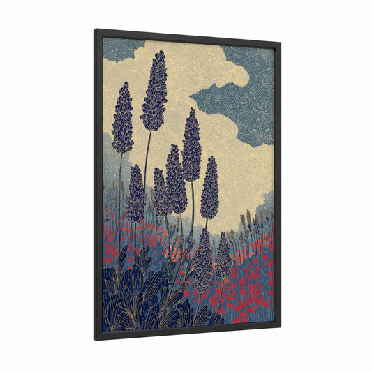 Lavender Field Dream framed art print — black wood frame — cream palette