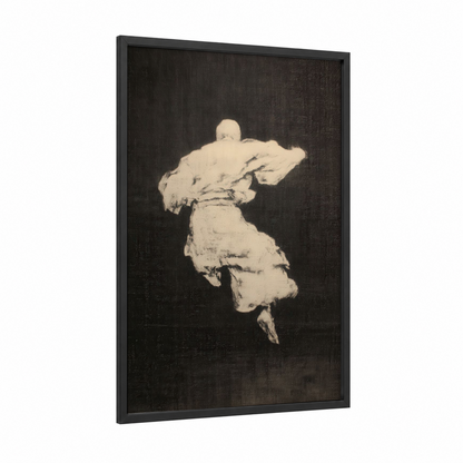 Dynamic Kung Fu framed art print — black wood frame — black and white palette