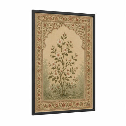 Persian Floral Botanical Wall Art framed flower print — black wood frame — beige and sage green palette