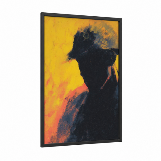 Golden Silhouette framed labor day print — black wood frame — yellow gold and black and gold palette