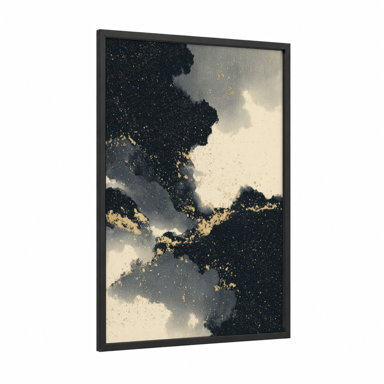 Cosmic Nebula framed art print — black wood frame — black and gold and cream palette