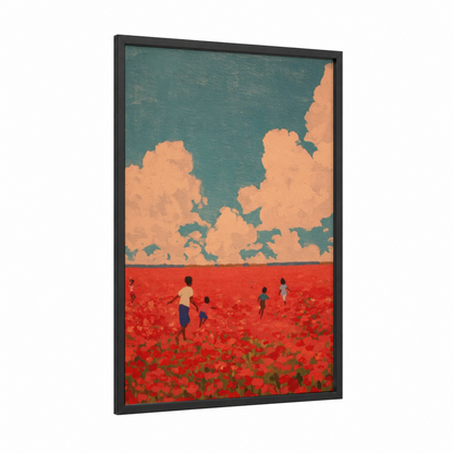 Poppy Field Freedom framed juneteenth print — black wood frame — red and teal palette