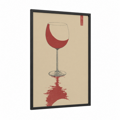 Crimson Wine Spill framed red wine print — black wood frame — red and cream palette