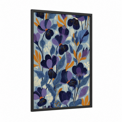 Midnight Violets framed art print — black wood frame — blue and purple palette