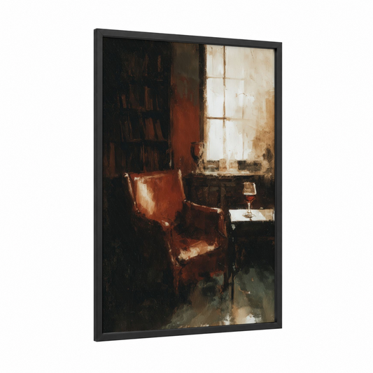 Crimson Reading Retreat framed red wine print — black wood frame — maroon and cream palette