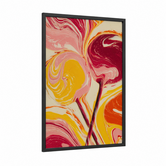Swirled Candy Dreams framed sweet print — black wood frame — magenta and yellow gold palette