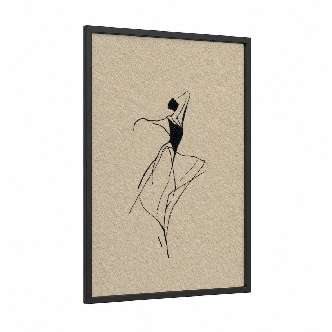 Expressive Zumba Dancer framed art print — black wood frame — beige and black palette