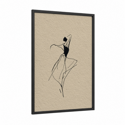 Expressive Zumba Dancer framed art print — black wood frame — beige and black palette