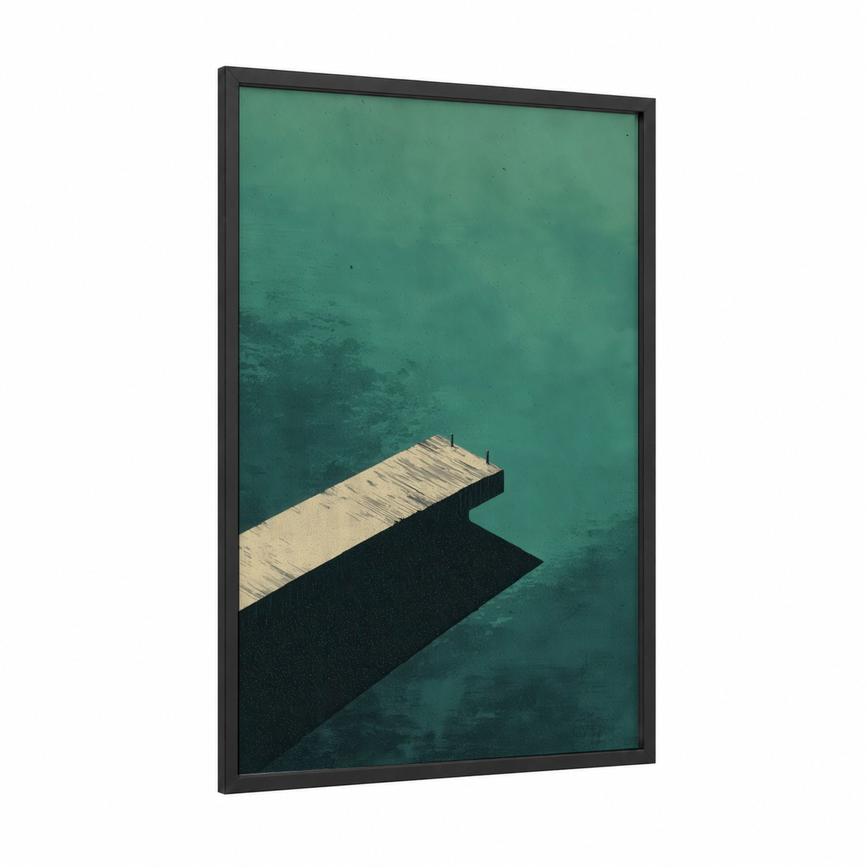 Turquoise Dock framed docks and piers print — black wood frame — teal and dove gray palette