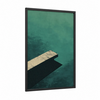 Turquoise Dock framed docks and piers print — black wood frame — teal and dove gray palette
